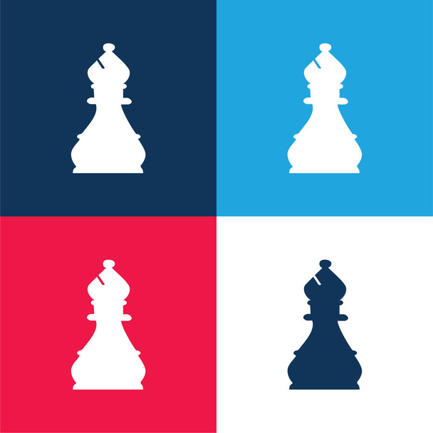 Bishop Chess Piece blue and red four color minimal icon set - Vector, Image
