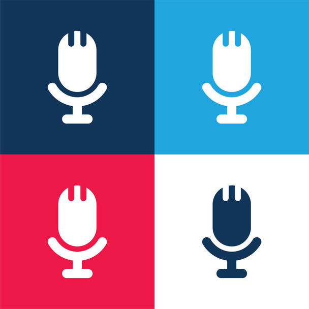 Big Microphone bleu et rouge quatre couleurs minimum jeu d'icônes - Vecteur, image