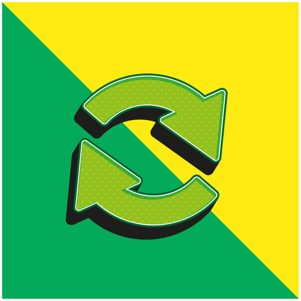 Flechas círculo de dos girando en sentido horario verde y amarillo moderno vector 3d icono logo - Vector, Imagen