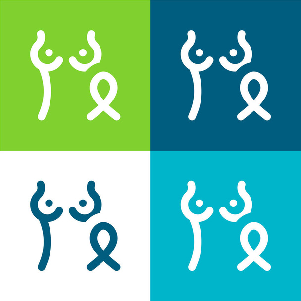 Breast Cancer Flat four color minimal icon set - Vector, Image