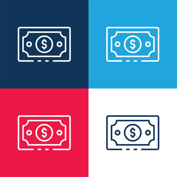 Banknote blau und rot vier Farben minimales Symbol-Set - Vektor, Bild