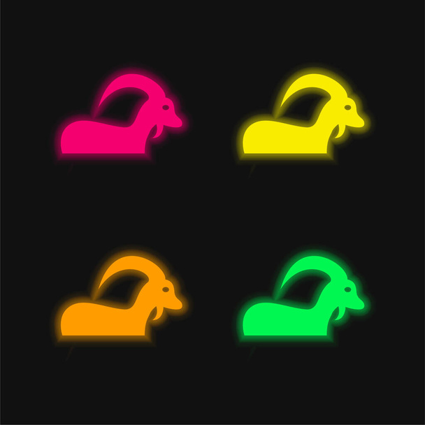 Koç burcu Büyük Boynuzlarla dört renkli neon vektör simgesi - Vektör, Görsel