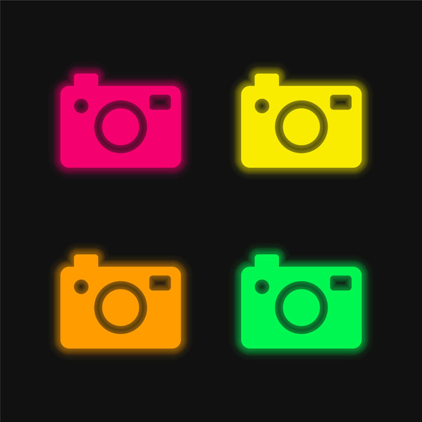 Große Fotokamera vier Farben leuchtenden Neon-Vektor-Symbol - Vektor, Bild