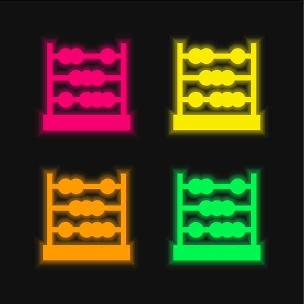 Abacus quatre couleur brillant icône vectorielle néon - Vecteur, image