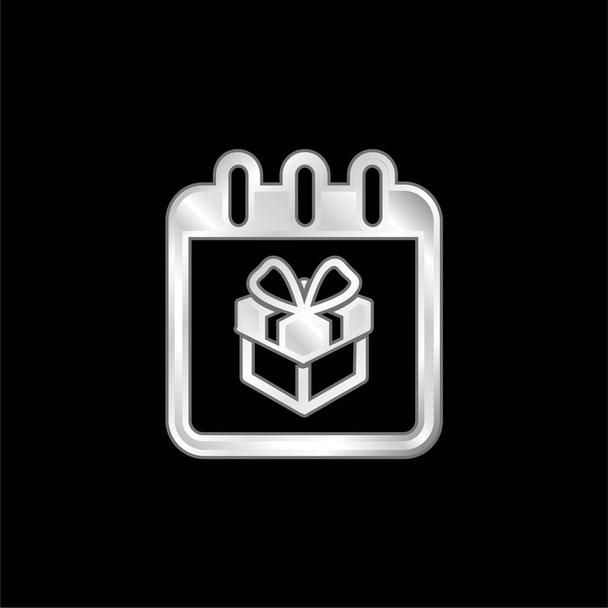 リマインダーカレンダーページの誕生日ギフトボックス銀メッキ金属アイコン - ベクター画像