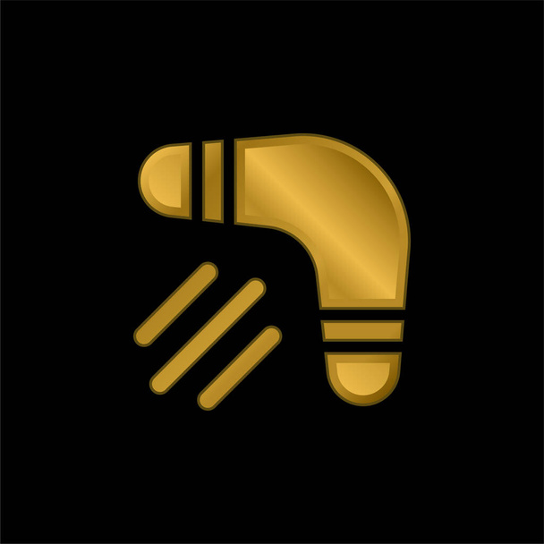 Boomerang chapado en oro icono metálico o logo vector - Vector, Imagen