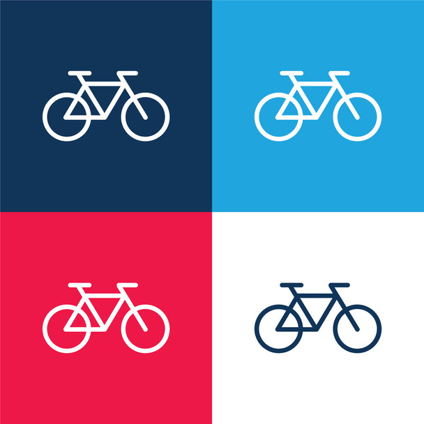 Bicycle Healthy Transport blue and red four color minimal icon set - Vector, Image