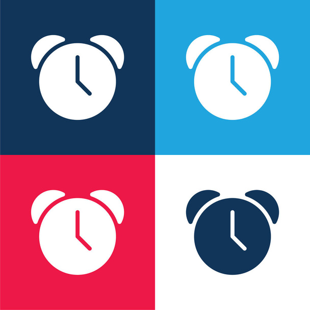 Reloj despertador azul y rojo de cuatro colores mínimo icono conjunto - Vector, Imagen