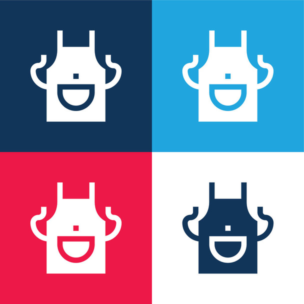 Apron blue and red four color minimal icon set - Vector, Image
