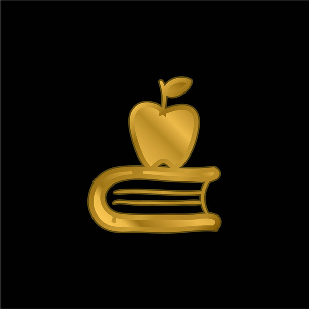 Apple On A Book金メッキ金属アイコンまたはロゴベクトル - ベクター画像