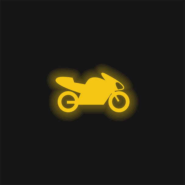 バイクとともにモーター, IOS 7インターフェイスシンボルイエロー輝くネオンアイコン - ベクター画像