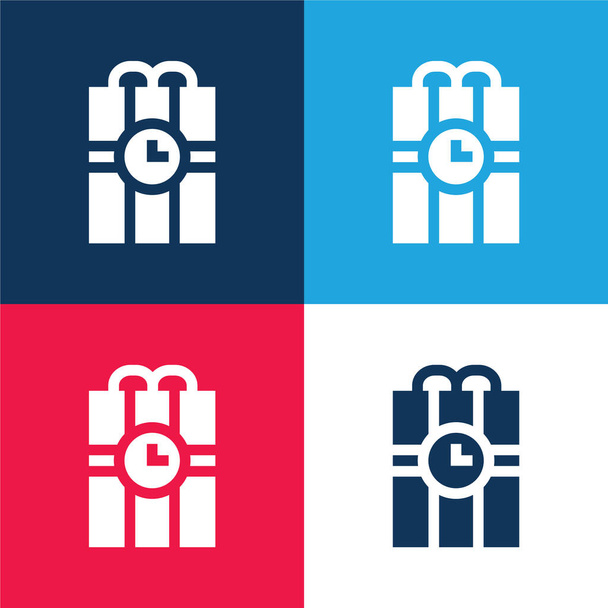Bomba azul y rojo conjunto de iconos mínimo de cuatro colores - Vector, imagen