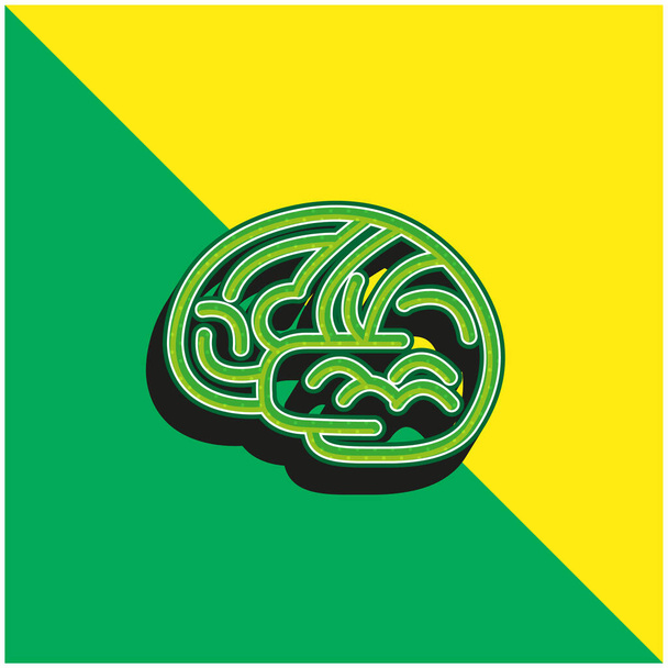 Орган мозга Контур зеленый и желтый современный 3D логотип векторной иконки - Вектор,изображение