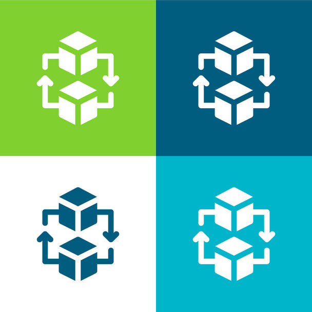 Blockchain Flat quatre couleurs minimum jeu d'icônes - Vecteur, image