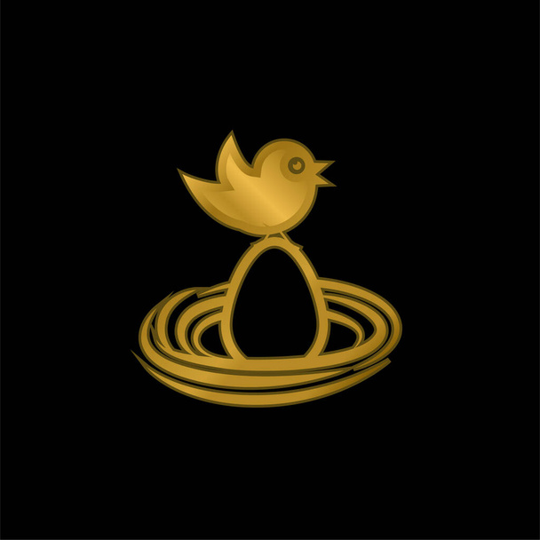 Bird On An Egg In A Hnízdo pozlacené kovové ikony nebo logo vektor - Vektor, obrázek