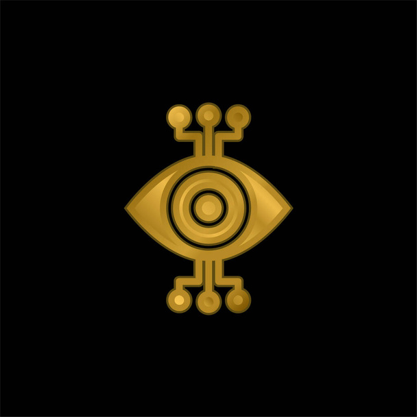 Bionic Eye gold plated metalic icon or logo vector - Vector, Image