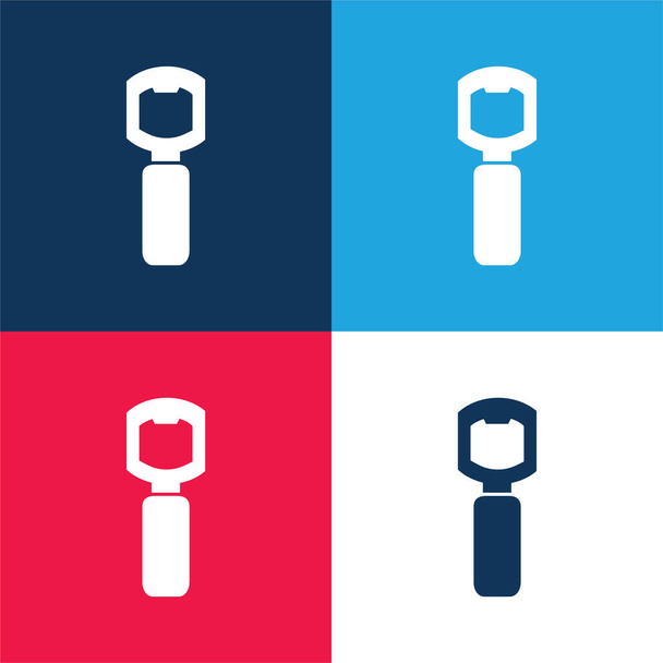 Herramienta abrebotellas para cocina azul y rojo conjunto de iconos mínimo de cuatro colores - Vector, imagen