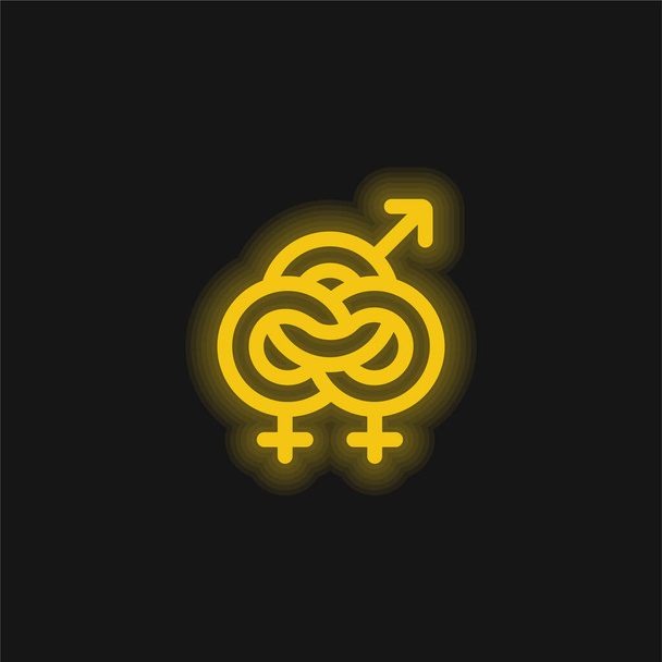 Icône néon jaune brillant bisexuel - Vecteur, image