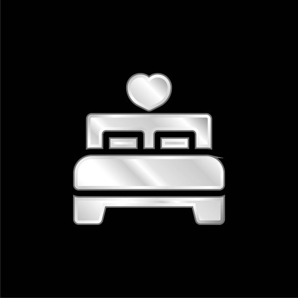 Bed silver plated metallic icon - Vector, Image