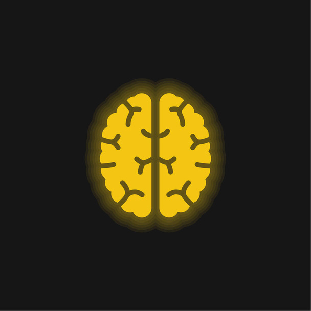 Brain Cenit View icono de neón brillante amarillo - Vector, imagen