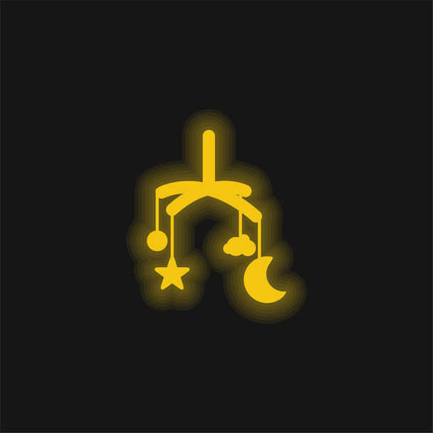 Berceau bébé Jouet mobile jaune brillant icône néon - Vecteur, image