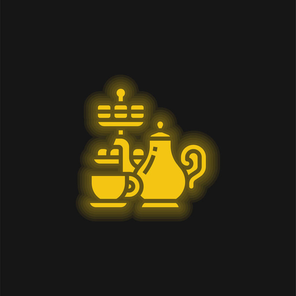 Afternoon Tea yellow glowing neon icon - Vector, Image