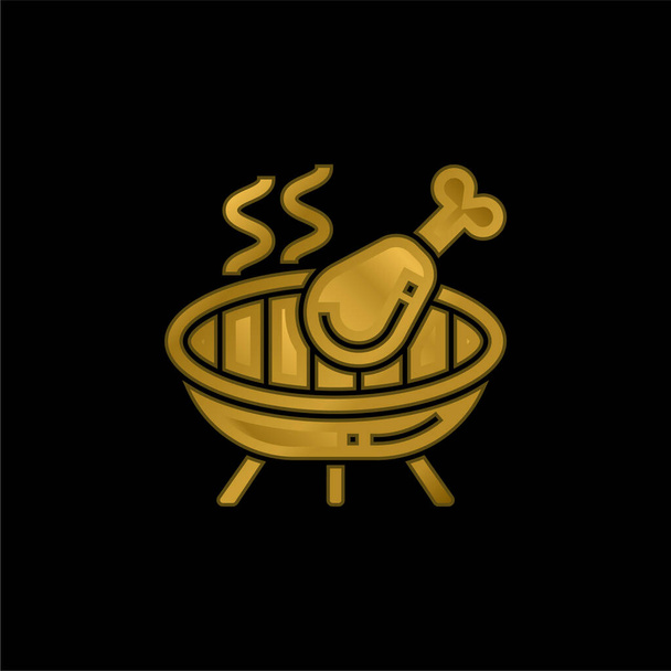 Барбекю золота металева іконка або вектор логотипу
 - Вектор, зображення