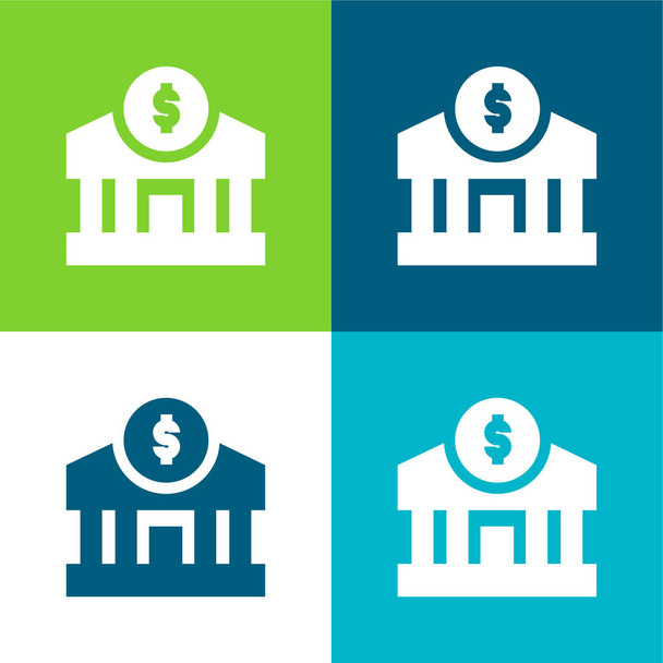 Τράπεζα Επίπεδη τέσσερις χρώμα ελάχιστο σύνολο εικονιδίων - Διάνυσμα, εικόνα