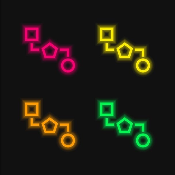 Blocs schéma de trois formes quatre couleurs brillant icône vectorielle néon - Vecteur, image