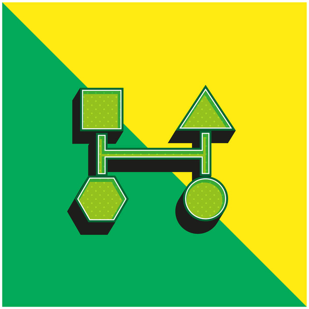 Schemat czterech podstawowych geometrycznych czarnych kształtów Zielone i żółte nowoczesne logo wektora 3D - Wektor, obraz