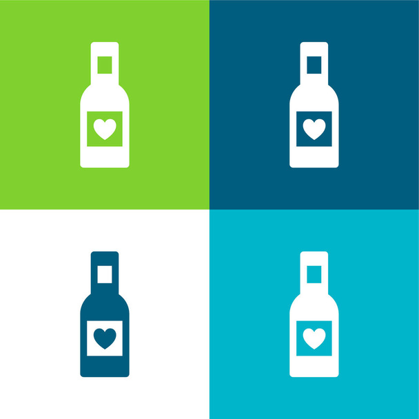 Flasche Wein Flach vier Farben minimales Symbol-Set - Vektor, Bild
