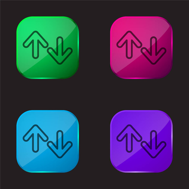 Flèches esquisser haut et bas icône de bouton en verre de quatre couleurs - Vecteur, image