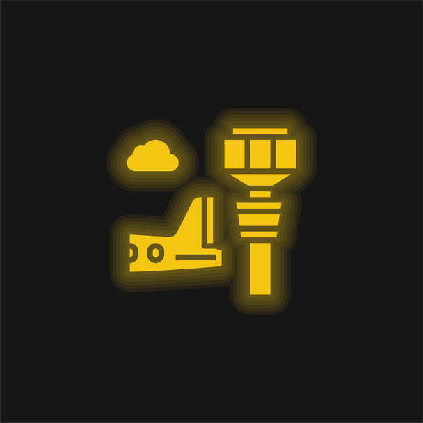 Airport Tower yellow glowing neon icon - Vector, Image