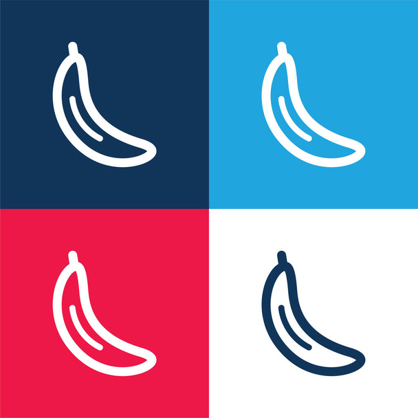 Μπανάνα μπλε και κόκκινο τέσσερα χρώμα ελάχιστη σύνολο εικονίδιο - Διάνυσμα, εικόνα
