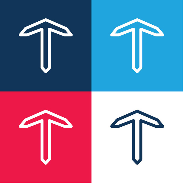 Barco âncora azul e vermelho conjunto de ícones mínimos de quatro cores - Vetor, Imagem