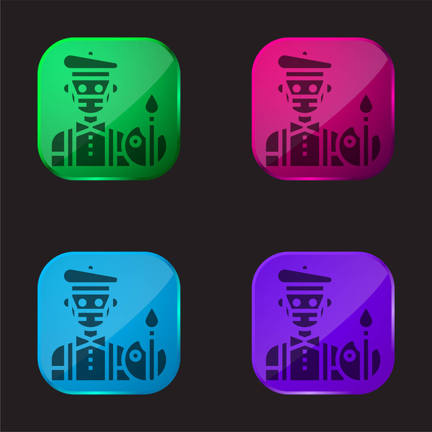 Artist four color glass button icon - Vector, Image