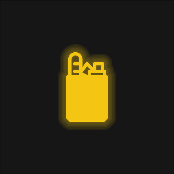 Saco amarelo brilhante ícone de néon - Vetor, Imagem