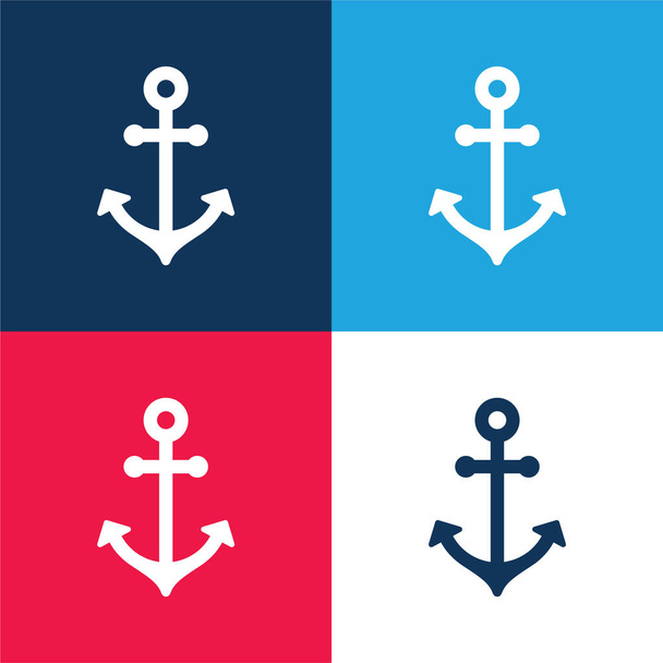 Ancla del barco azul y rojo cuatro colores mínimo icono conjunto - Vector, imagen