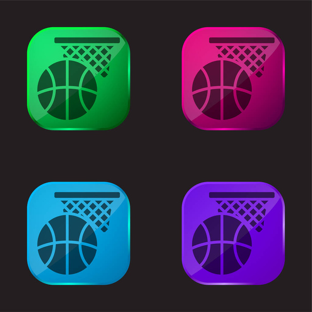Basketball icône bouton en verre quatre couleurs - Vecteur, image