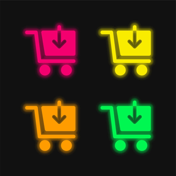 Add Cart four color glowing neon vector icon - Vector, Image