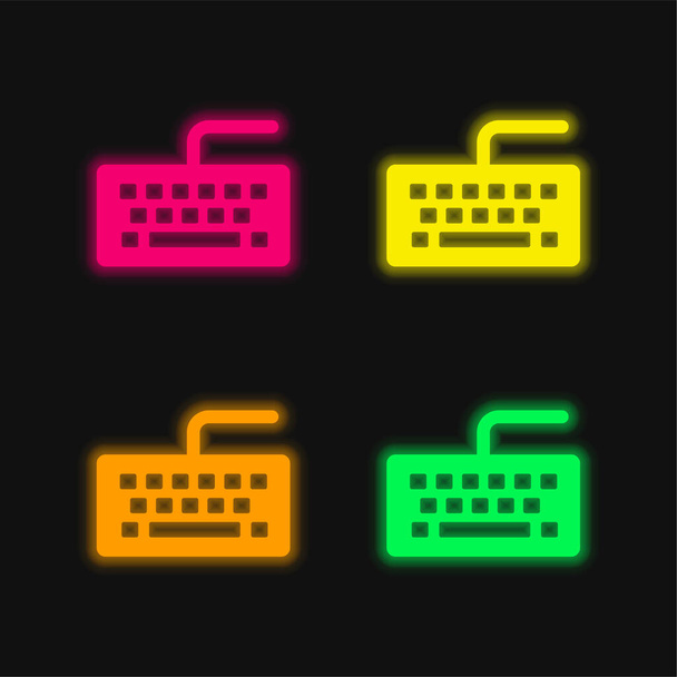 Fekete billentyűzet négy szín izzó neon vektor ikon - Vektor, kép