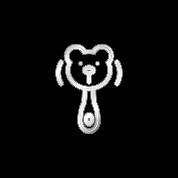 Medvěd chrastítko obrys stříbrná pokovená ikona - Vektor, obrázek