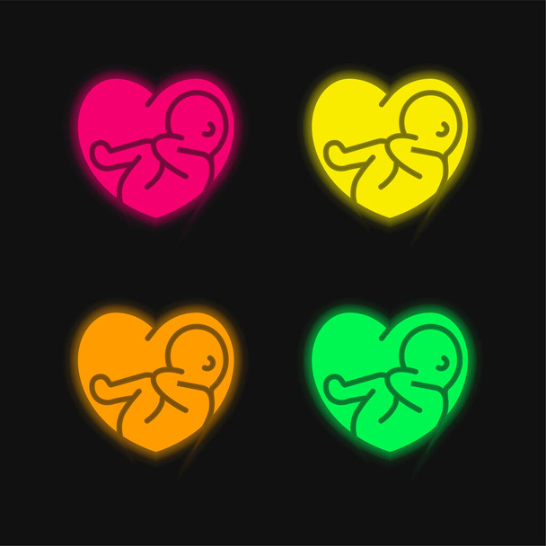 Baby vier kleur gloeiende neon vector pictogram - Vector, afbeelding