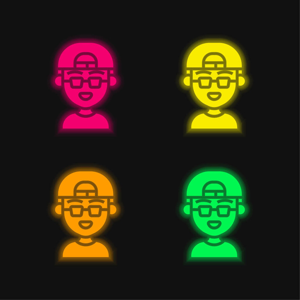 Jongen vier kleuren gloeiende neon vector icoon - Vector, afbeelding