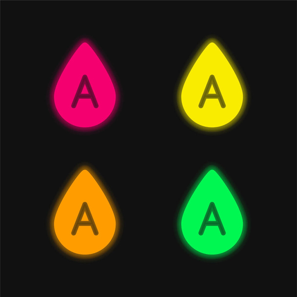 Vér négy színű izzó neon vektor ikon - Vektor, kép