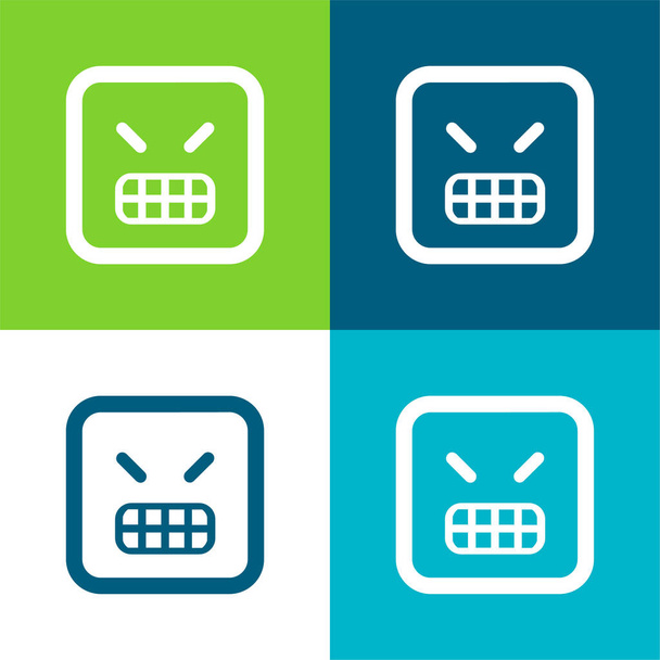 Emoticon irritado cara quadrada plana quatro cores conjunto de ícones mínimos - Vetor, Imagem