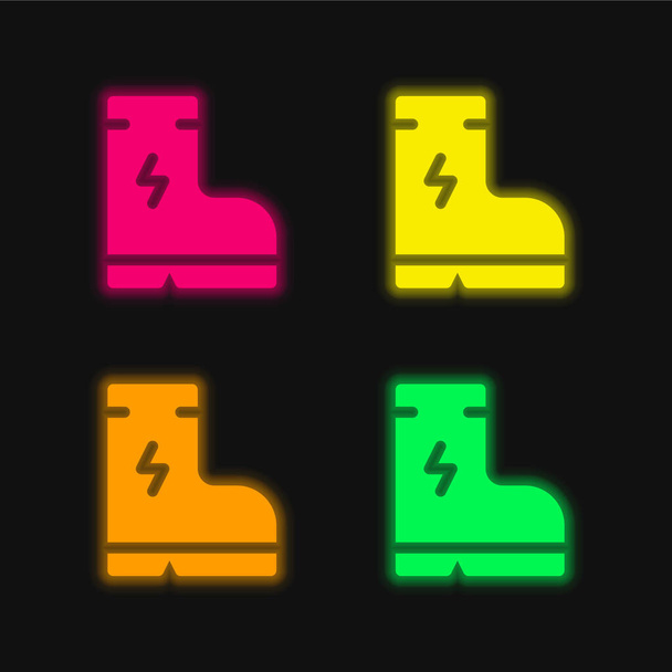 Boot cztery kolory świecące neon wektor ikona - Wektor, obraz