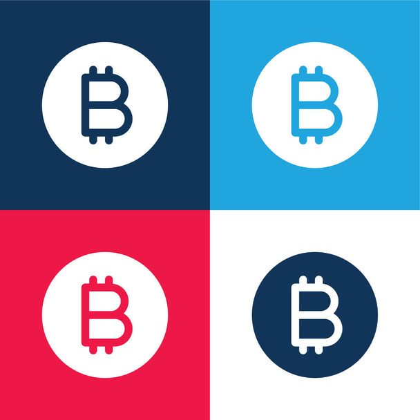 Bitcoin azul e vermelho conjunto de ícones mínimos de quatro cores - Vetor, Imagem