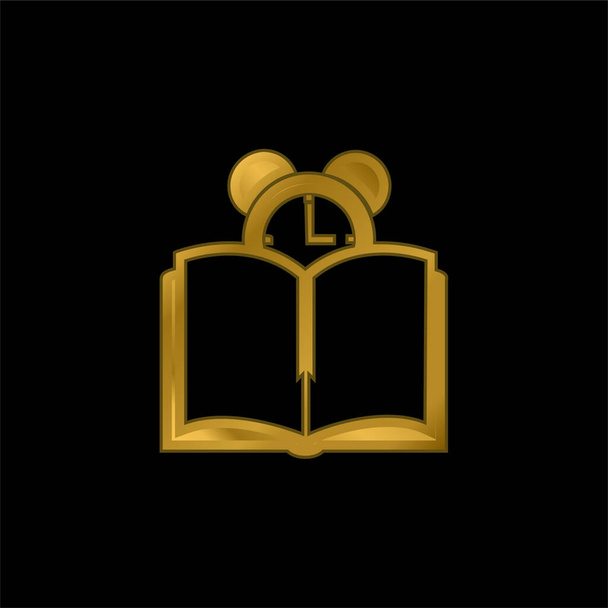 Book And Clock gold plated metalic icon or logo vector - Vector, Image