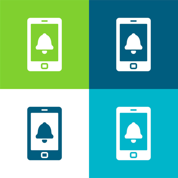 Riasztó Telefon Lapos négy szín minimális ikon készlet - Vektor, kép
